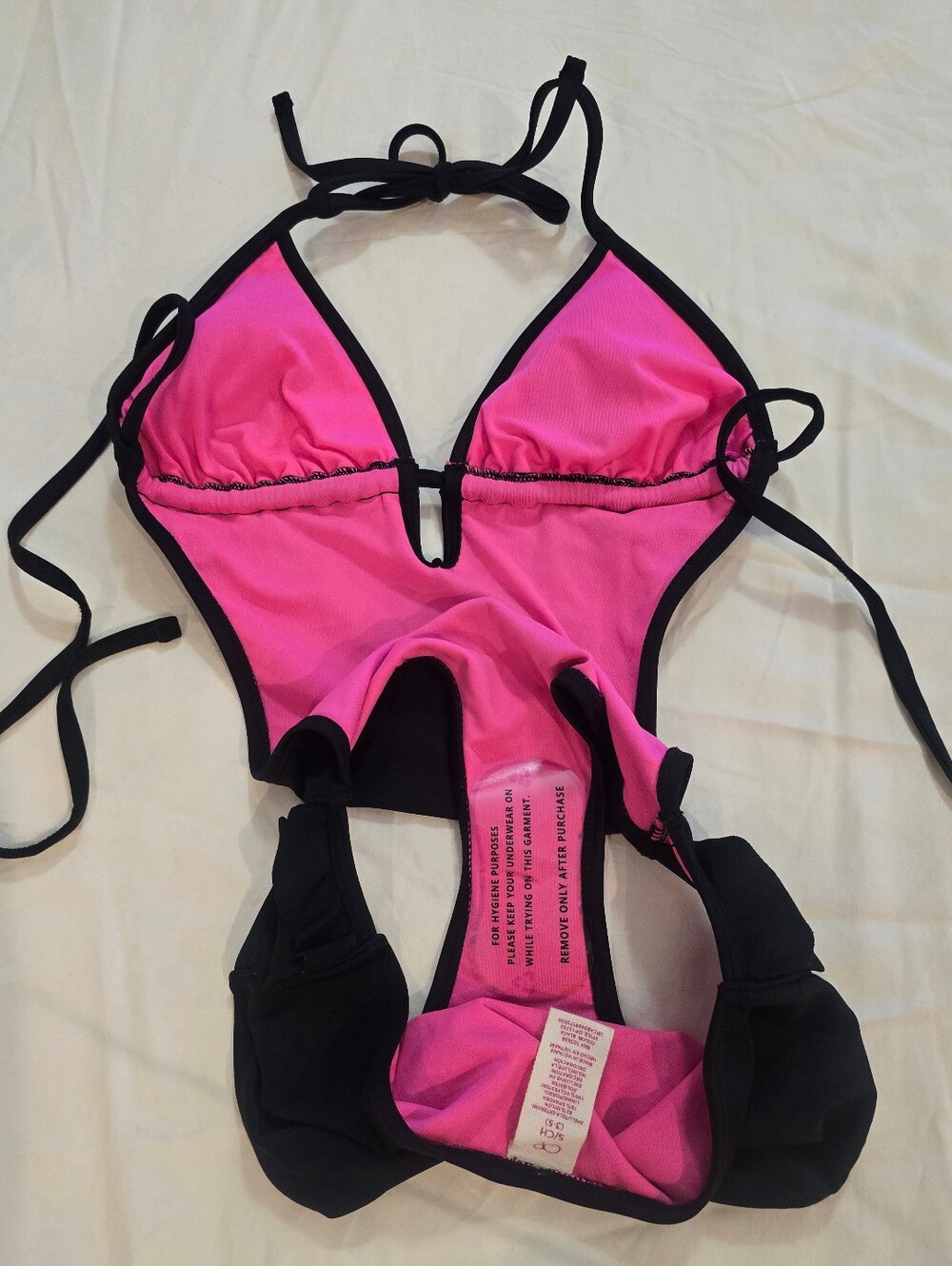 OP Size S Black & Pink One-Piece Swim Suit with Ruffle Accents - Picture 4 of 4